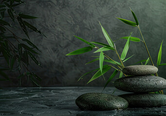 Obraz na płótnie Canvas Feng Shui Bamboo Plant and Stones