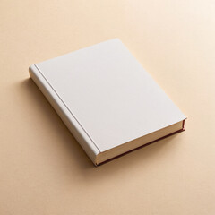 Fototapeta premium A closed hardcover book with a blank white cover rests on a neutral beige background, inviting imagination and creativity.