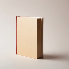 A closed hardcover book with a plain cover, showing its spine and pages elegantly in soft lighting.
