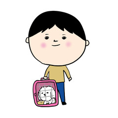 キャリーケースに入った愛犬と出かける人