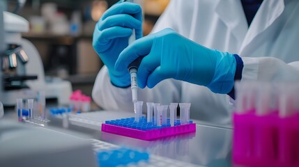 Doctor working with panel microplate for diseases diagnostic in the laboratory.