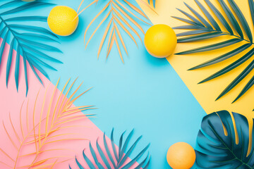 Blue, yellow, pink summer with copy space abstract background