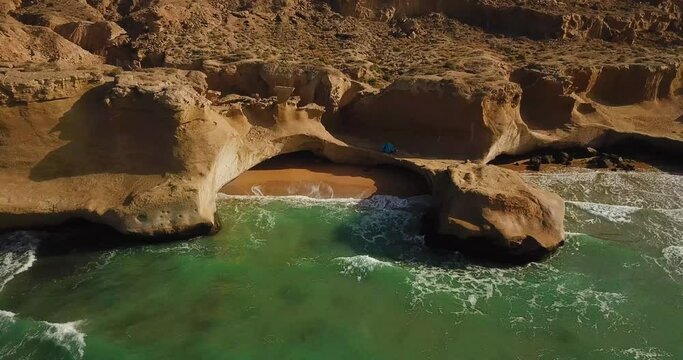 Hidden coastal cave beach summer adventure travel to sea beach campsite in Iran natural marine landscape of Qeshm island Arabian Gulf water sport tourist attraction in Dubai Emirates Qatar wonderful 