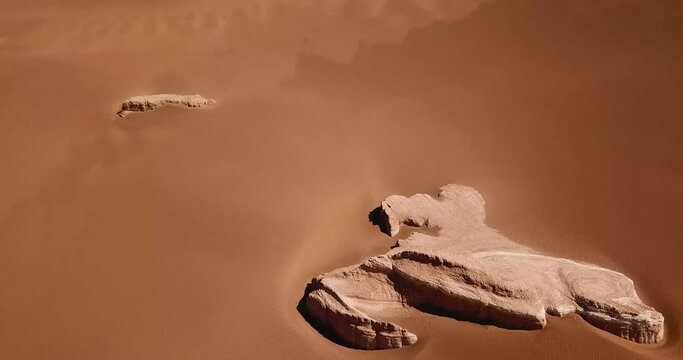aerial view of sand dune smooth rock cliff erosion in desert natural wonderful landscape adventure trip to Iran saudi arabia hospitality taste local people culture nomad rural life hot summer climate 