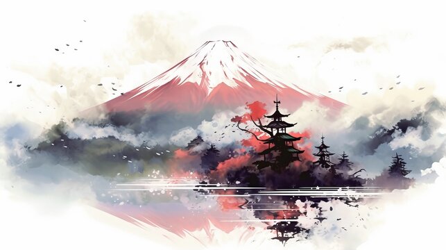 Mount Fuji watercolor style Generative AI