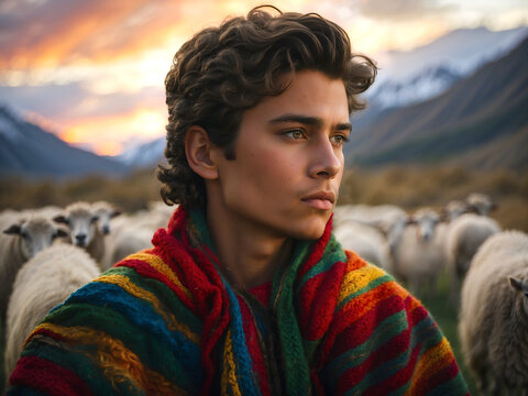 Joseph wearing a coat of many colors. Biblical theme concept.