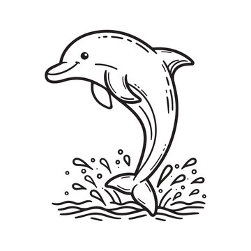 recommend clip art: line art of dolphin jumping cartoon vector