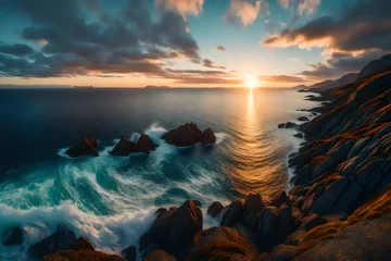 Raamstickers Ocean coast at sunset, panorama, Norway © MISHAL