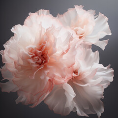 Close-Up of a Delicate Pink Carnation in Full Bloom Against a Gray Background, A Soft Pink Carnation Flower with Fringed Petals on a Simple Gray Backdrop, generative ai