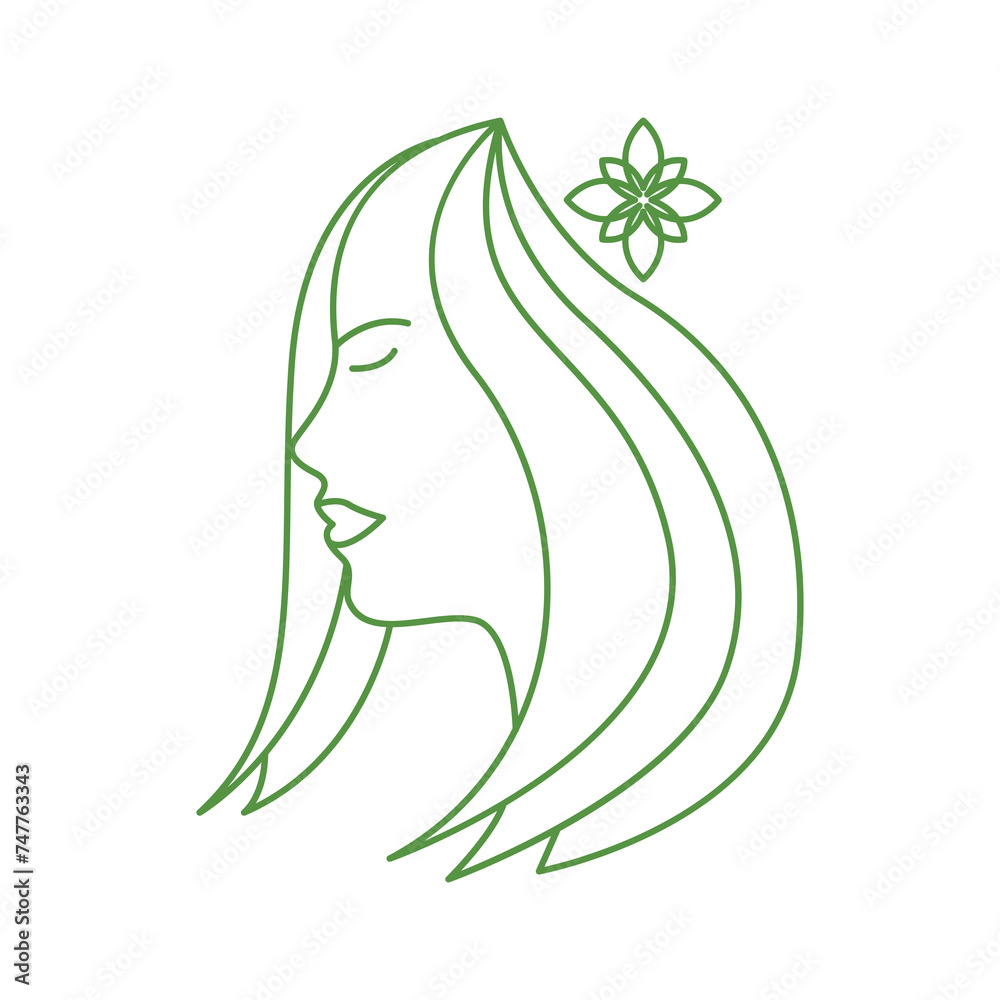 Wall mural line art nature beauty women flower logo design