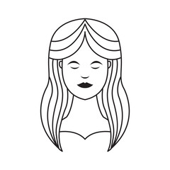 beauty women relax line art long hair logo design