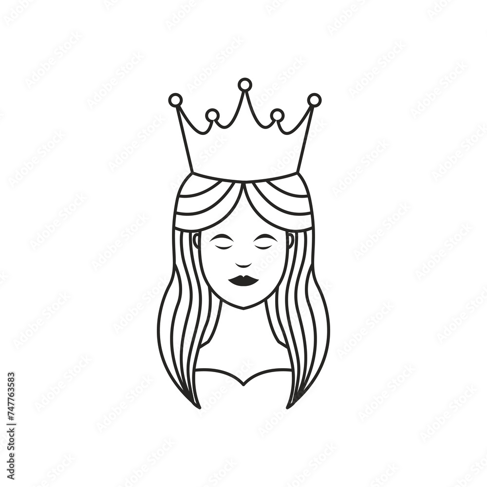 Wall mural beauty women line art long hair crown logo design