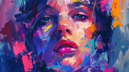 Abstract Realism Portrait Blending Vivid Colors with Emotional Expression
