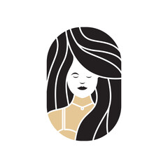 beauty women long hair bold logo design