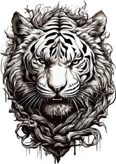 Tiger head with root vector illustration for t-shirt, stickers and others.