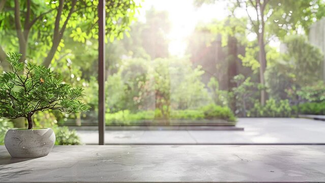abstract blurred garden view form living room window. seamless looping overlay 4k virtual video animation background