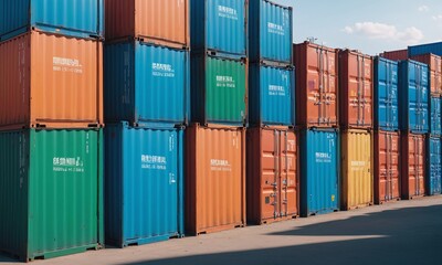 Colorful Shipping Containers Stacked Outdoors