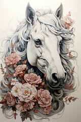 horse head with flower