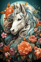 white horse with flowers
