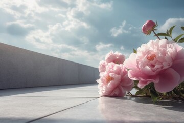 Pink peonies on a marble background