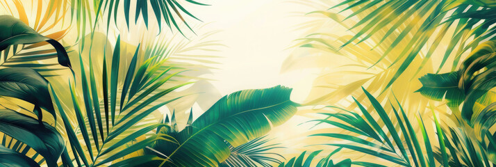 Fototapeta na wymiar Panorama view of tropical nature abstract background. Summer and environment concept. Generative ai.