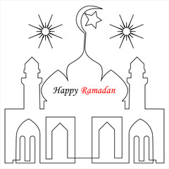 Continuous one line drawing of eid al fitr out line vector art illustration
 