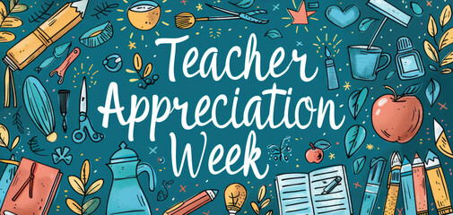 Teacher Appreciation Week, Educational tools border denotes teaching essentials
