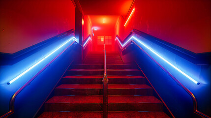Vibrant Neon Tunnel: Abstract Modern Design with Pink and Blue Lights, Futuristic Space for...