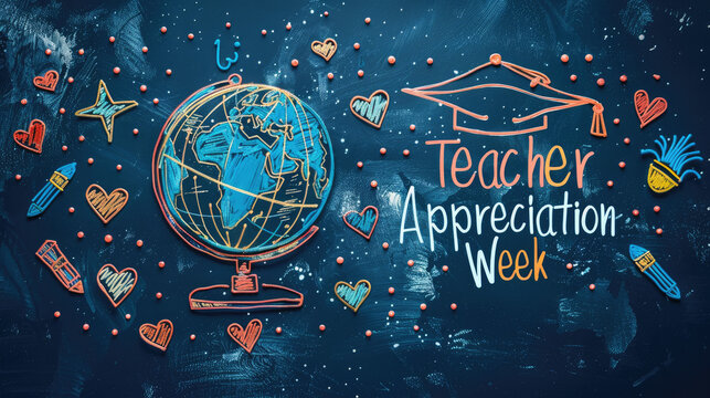Teacher Appreciation Week, Globe with mortarboard hat suggests worldly knowledge
