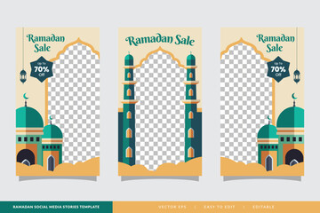 Fototapeta premium Ramadan sale social media stories banner discount template design with mosque illustration