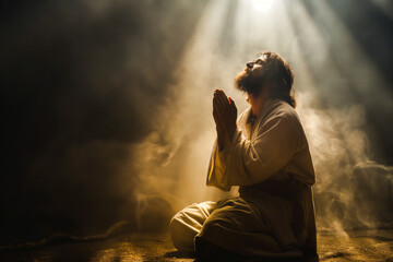 Apostle of Jesus on Knees Praying - obrazy, fototapety, plakaty