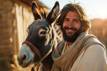 Fotobehang Donkey and Jesus © KhCht