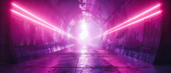 Vibrant Futuristic Tunnel with Neon Lights, Abstract Modern Design with Blue and Pink Illumination, Conceptual Architecture