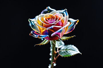 黒背景のガラス細工のようなカラフルなバラ