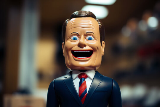 Bad plastic puppet politician or business man, with an creepy grin