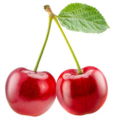 Red Cherry isolated on white background, Red Cherry on White Background PNG File.