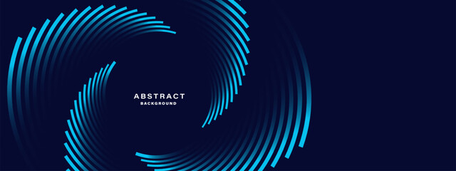 Blue abstract background with spiral circle lines, technology futuristic template. Vector illustration.
