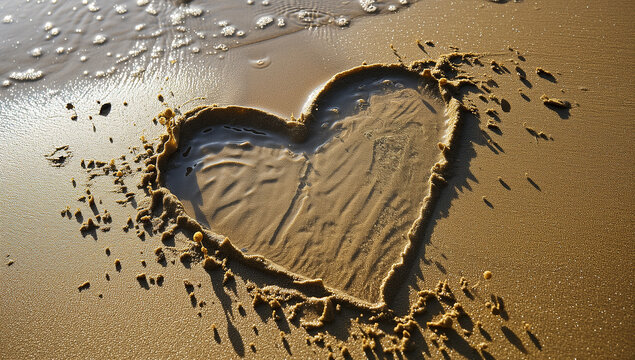 heart written in sand on a beach