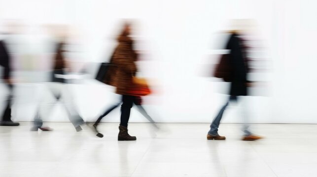 Blurred image of people walking in a mall. Generative AI.
