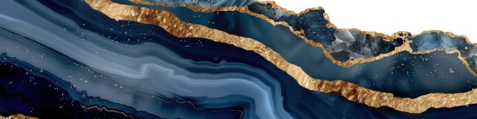 Blue and gold agate wall art. Generative AI.