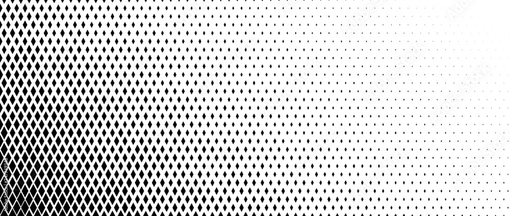 Poster rhombus gradient corner halftone texture. diamond shape dot fading pattern. abstract geometric parti
