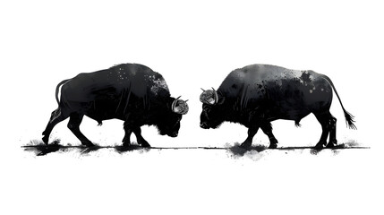 A Silhouette Of Bison Tight On Isolated White Background, Generative Ai