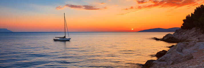 Wondrous Golden Sunset Over the Serene Adriatic Sea - A Majestic View of Nature’s Tranquility - obrazy, fototapety, plakaty