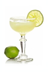 Lime margarita with salt rim isolated on white background
