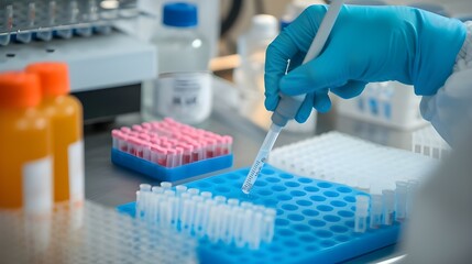 Doctor working with panel microplate for diseases diagnostic in the laboratory.