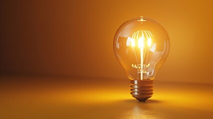 Illuminated lightbulb on a warm orange background symbolizing ideas and inspiration