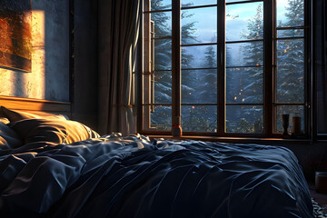 bedroom with window generative ai