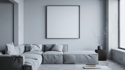 large blank picture frame in a modern appartement - poster / art mockup template for product placement