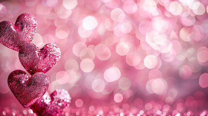 Sparkling Pink and Golden Bokeh Lights, Abstract Background for Festive or Romantic Celebrations,...