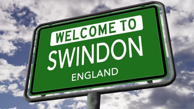 Welcome to Swindon, England, UK City Road Sign, Realistic 3D Animation
